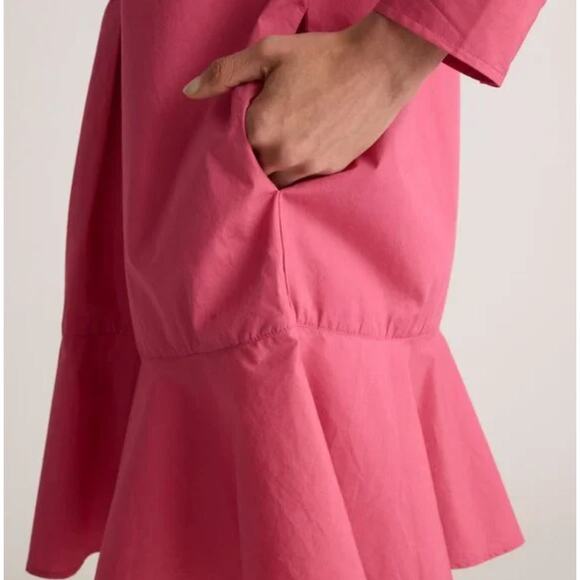 Quince Poplin Drop Waist Shirt Dress Large 100% Organic Cotton Pink Preppy Chic - Picture 2 of 12